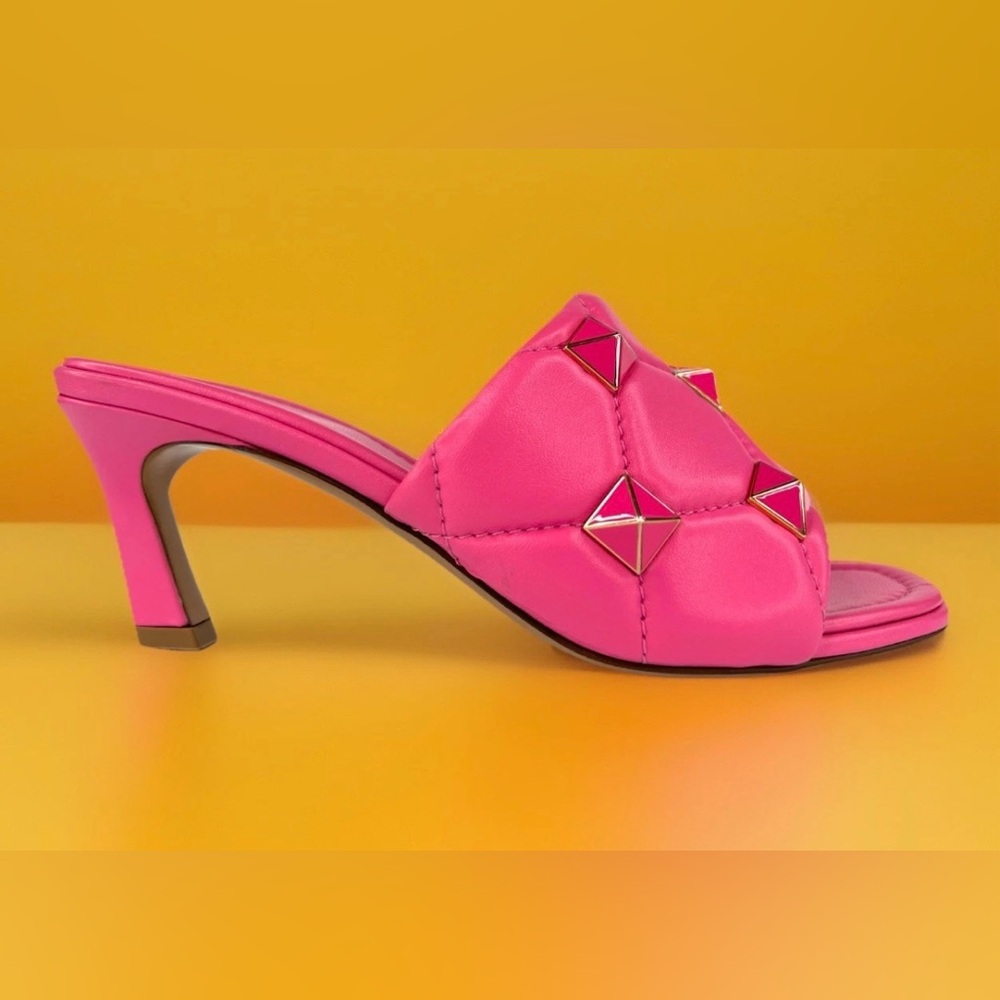 Valentino Garavani Maxi Roman Stud Quilted Nappa Mules Heel Sandals Size EU 37.5